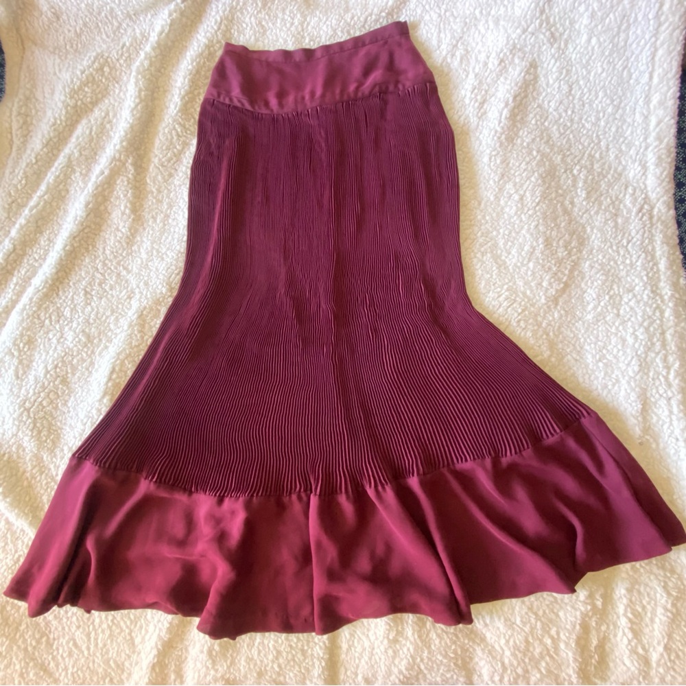 MAPLE Anthropologie Maroon Accordion Pleats Abounding Pleated Maxi Skirt Size 2